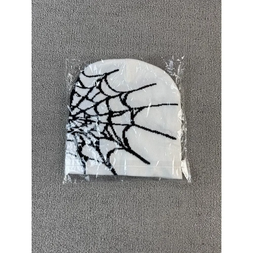 Spider Web Beanie Hat‎ New White Black Streetwear